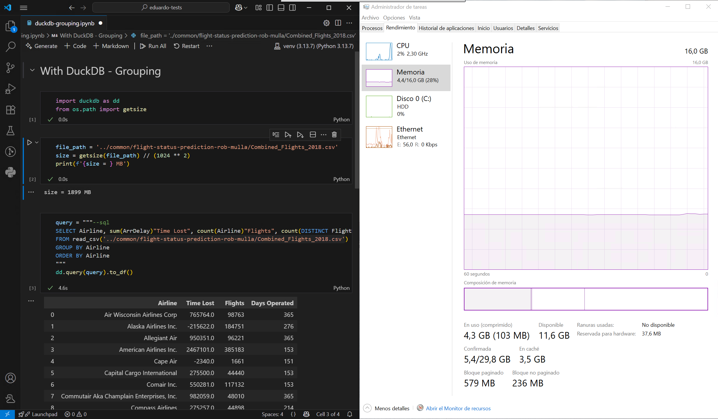 DuckDB with grouping