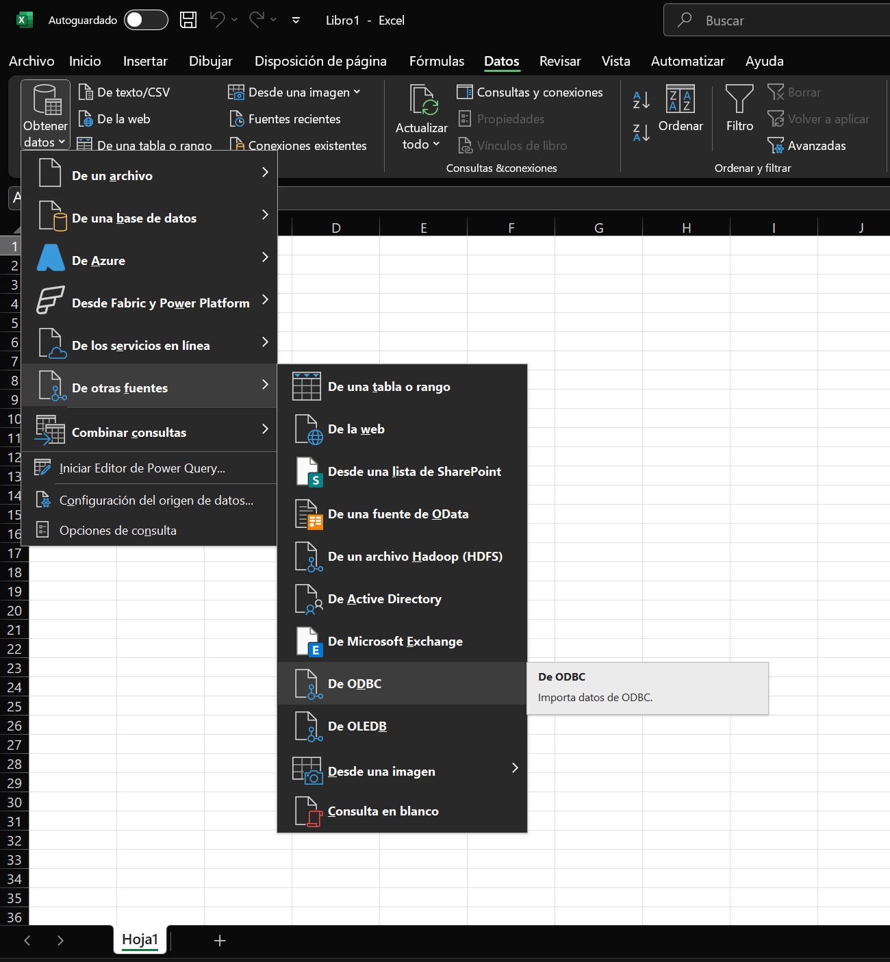 How to get to &ldquo;From ODBC&rdquo;