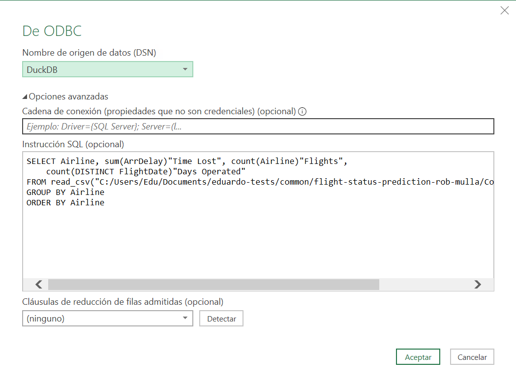 &ldquo;From ODBC&rdquo; window should end up looking like this